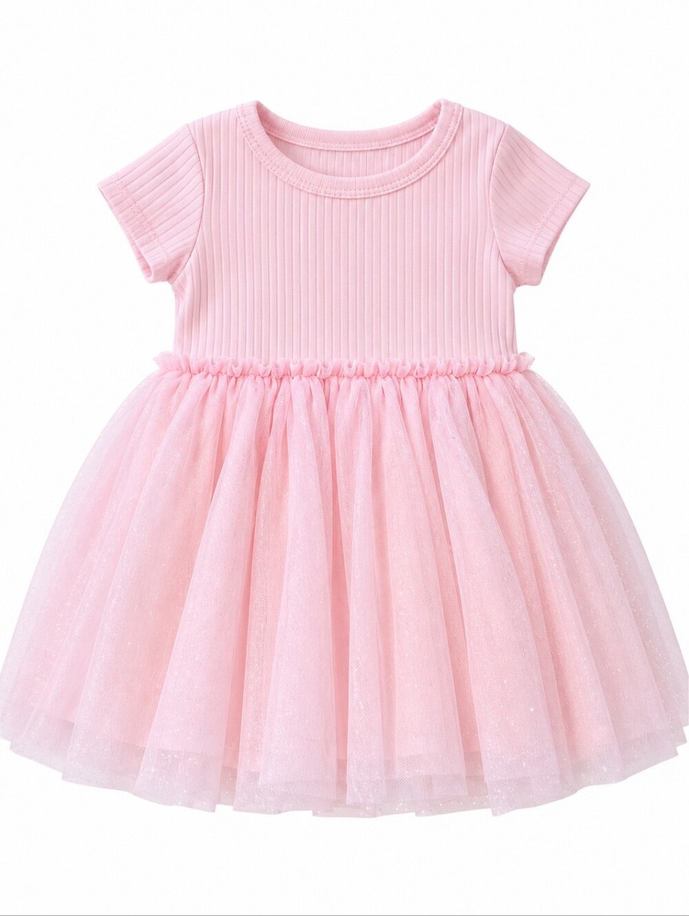 Wonder Nation Girls 2T Pink Ribbed Sparkle Tulle Tutu Dress Short Sleeve